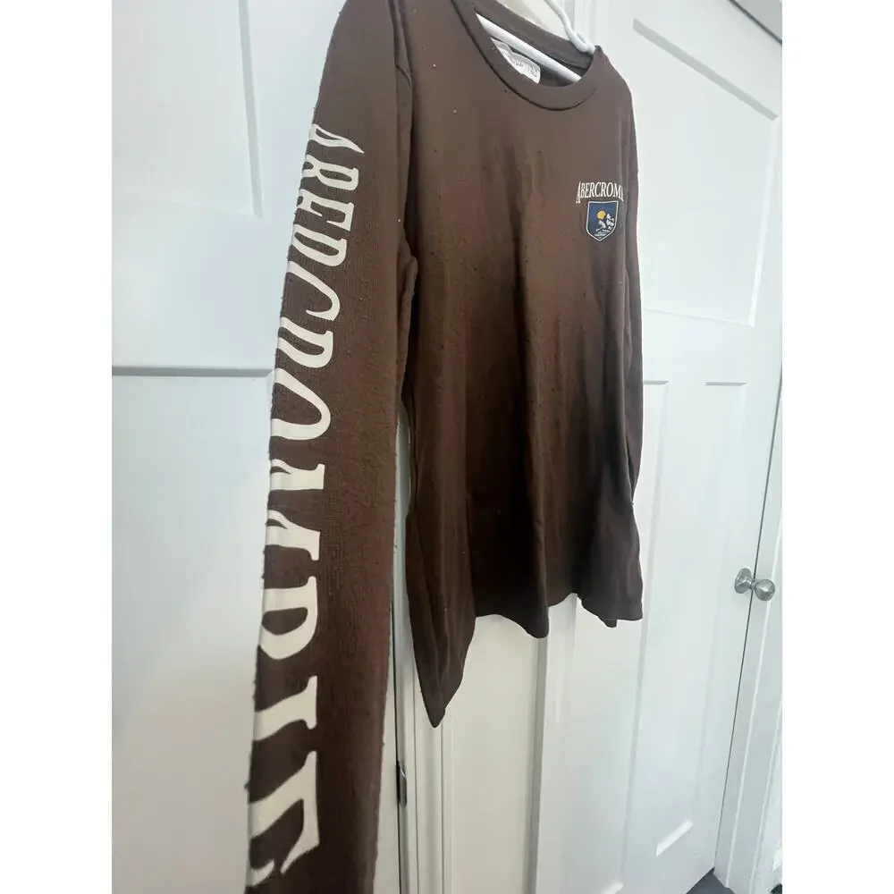 ABERCROMBIE KIDS BROWN WARM PULLOVER LOGO SLEEVE KIDS SIZE 15 - 16 - Picture 4 of 5